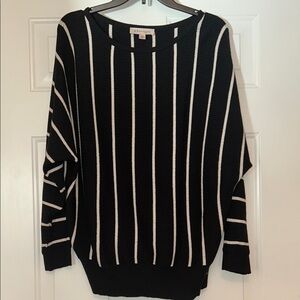 Philosophy Crew Neck Sweater L Black White Striped Knit 3/4 Dolman Sleeves